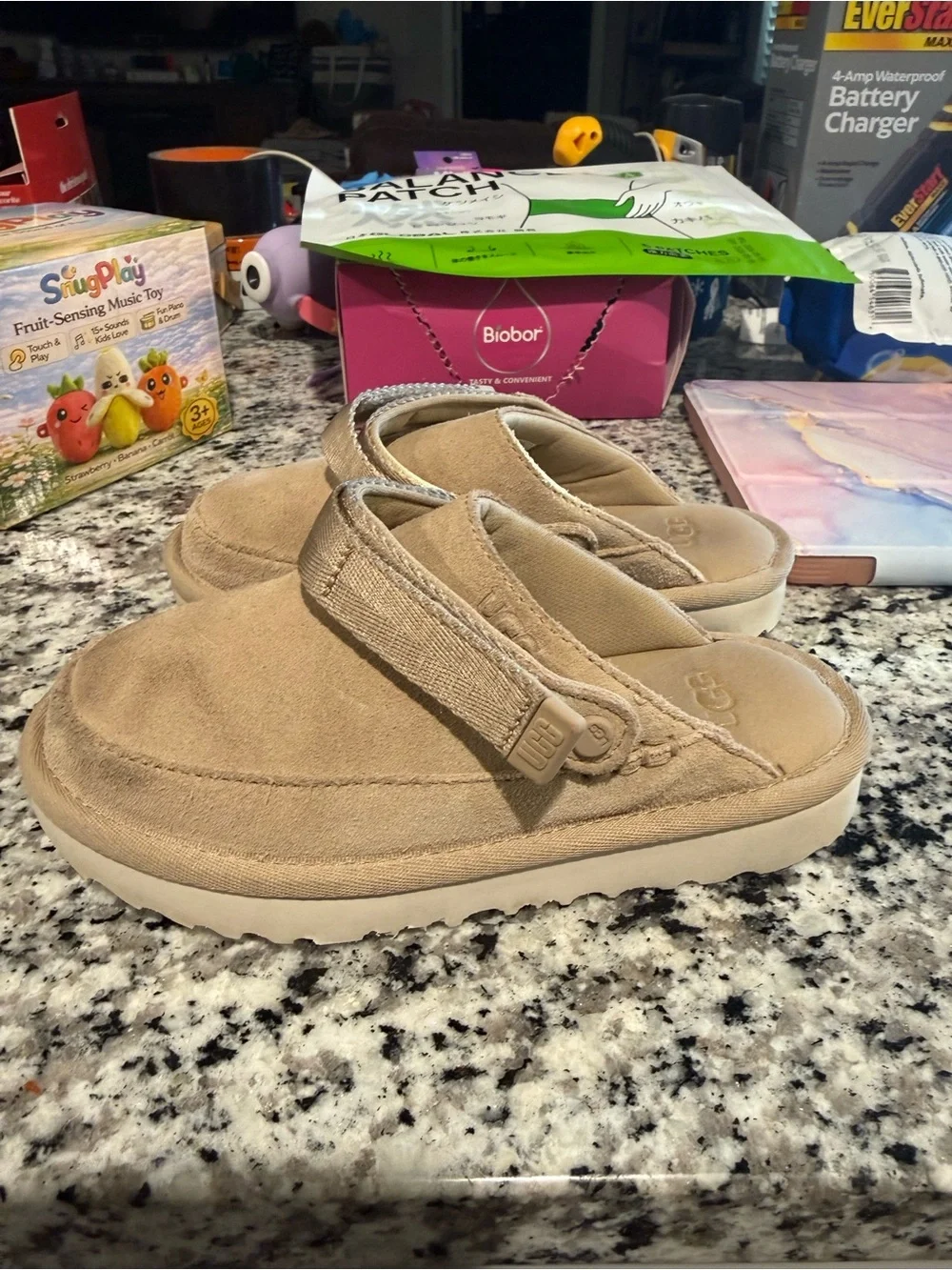 UGG Kids Suede Walker Shoes in Tan and Cream